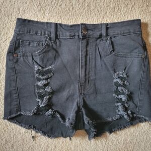 High-Rise Black Distressed Jean Shorts - Women's